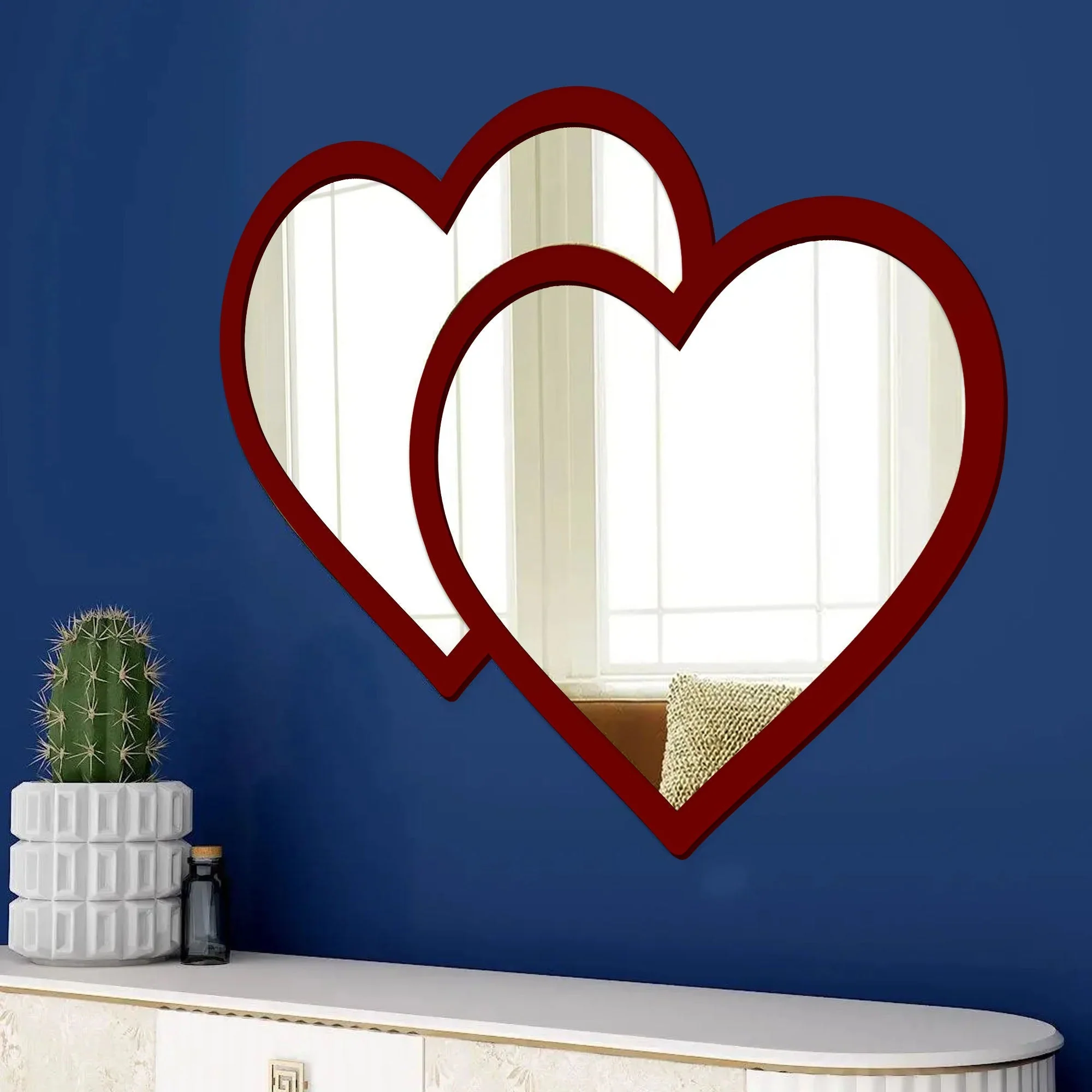 Beautiful Atractive Heart Shape Mirror with Red Finish Frame - Image 3