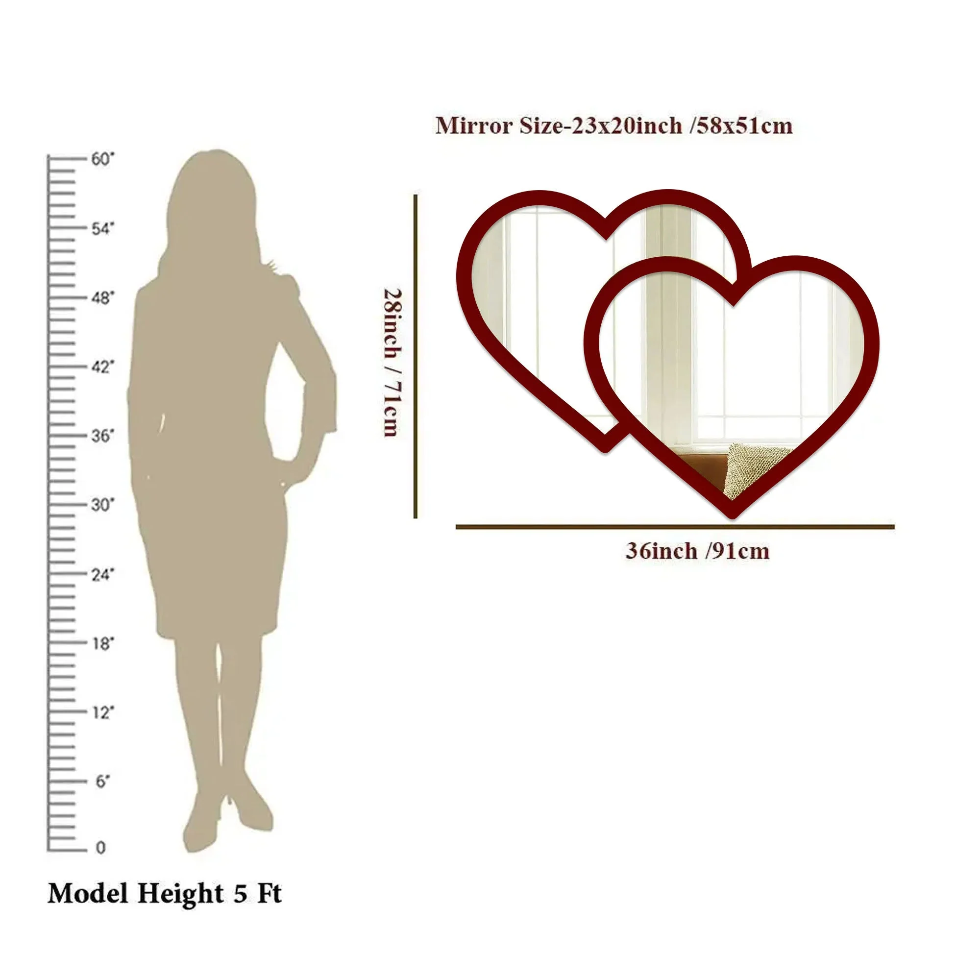 Beautiful Atractive Heart Shape Mirror with Red Finish Frame - Image 4