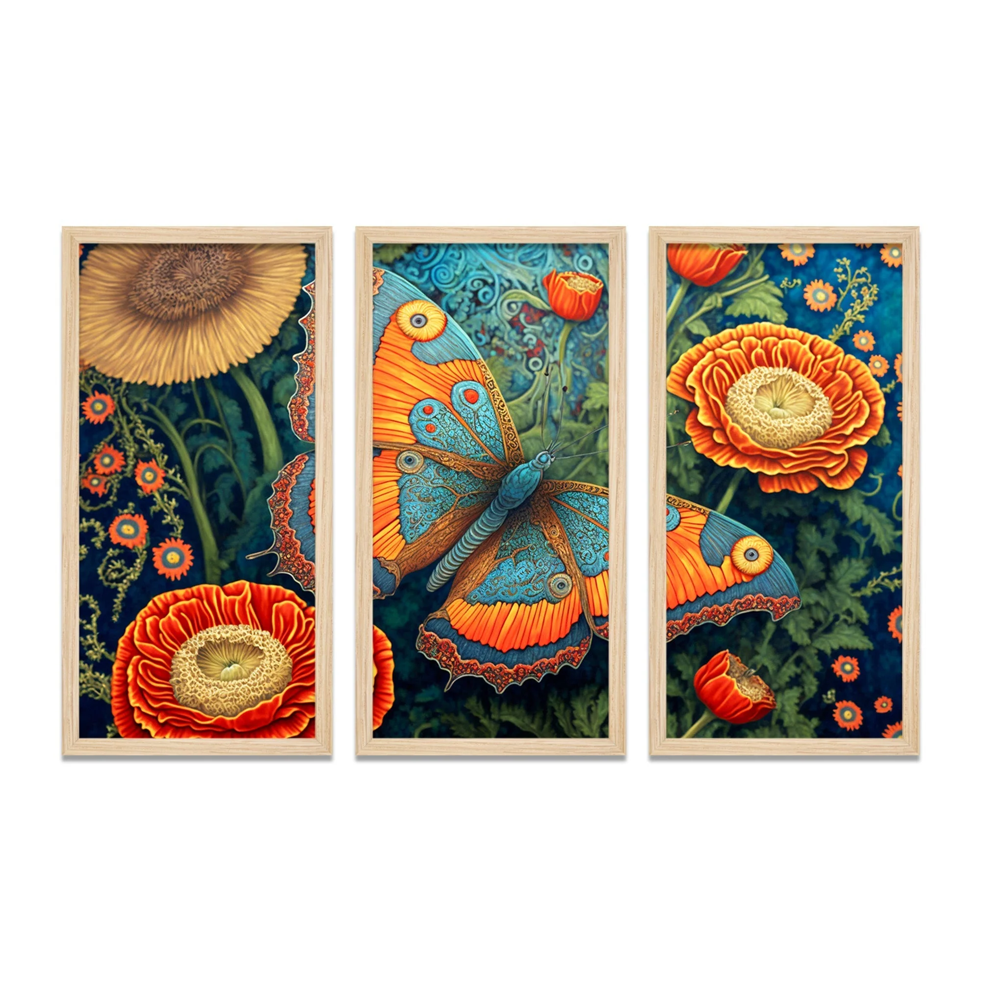 Close up of a Flower with a Butterfly Wall Frame Set of Three - Image 5