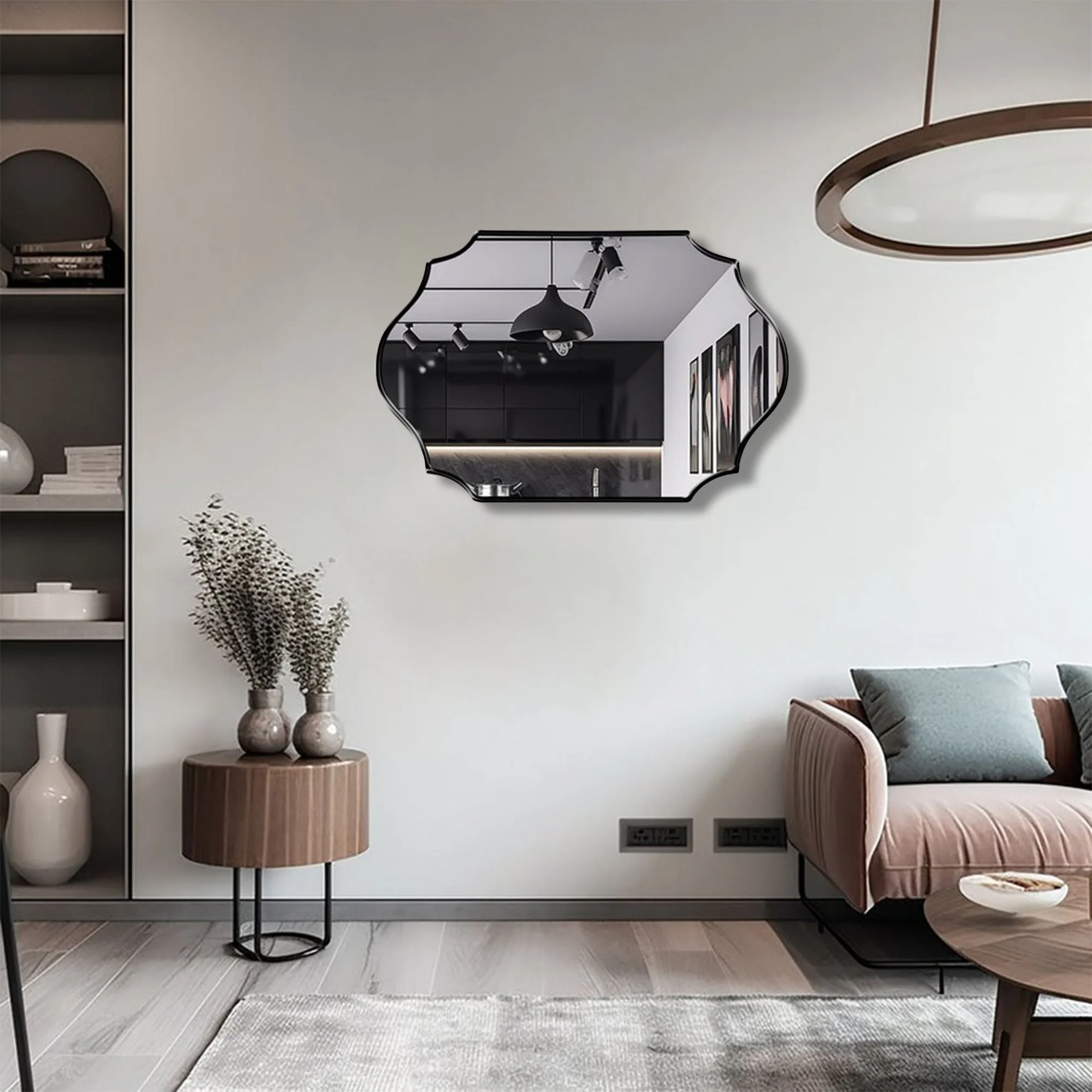 Elegant Irregular Quatrefoil Bathroom Decor Mirror with Black Wooden Finish - Image 3