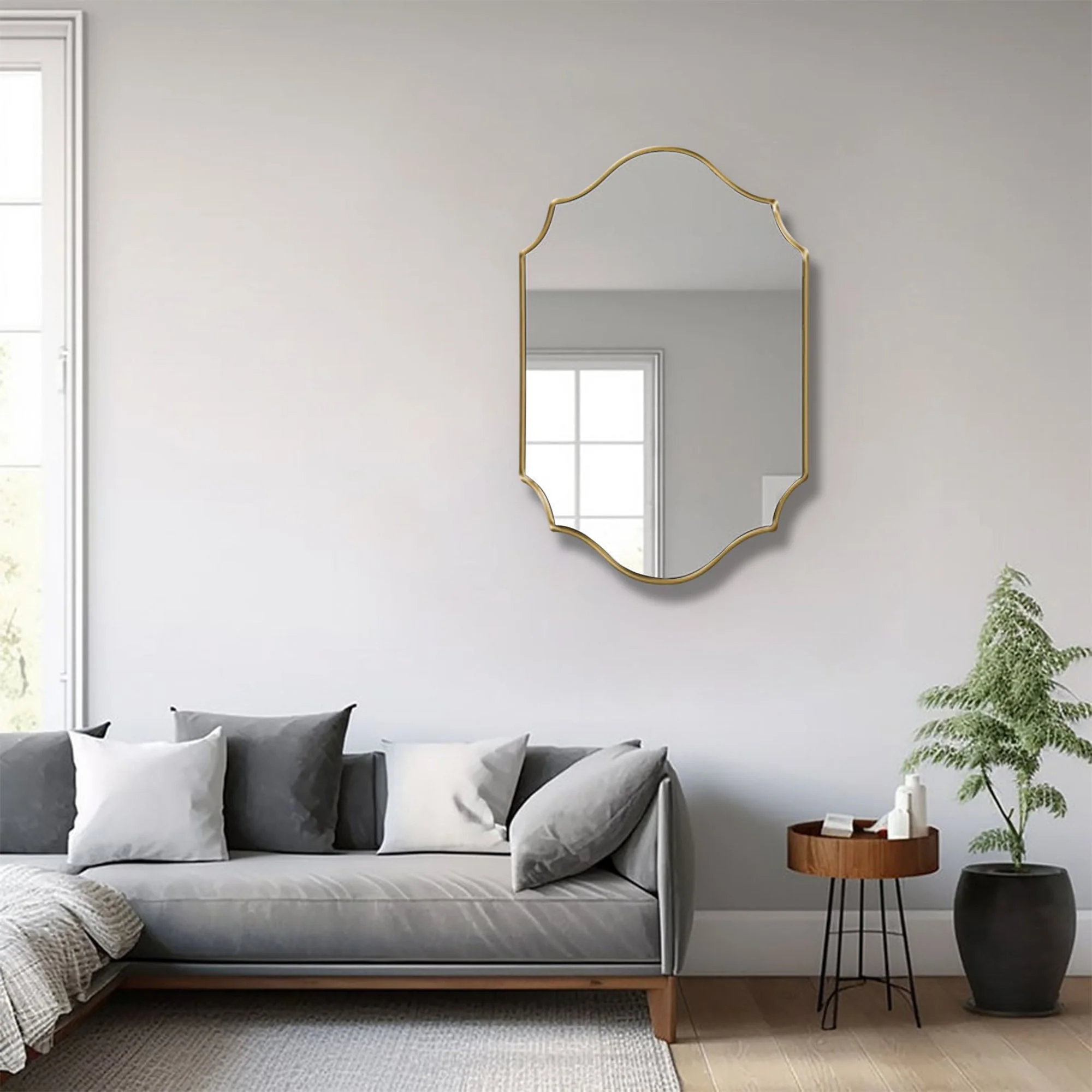Elegant Irregular Quatrefoil Bathroom Decor Mirror with Golden Wooden Finish - Image 6