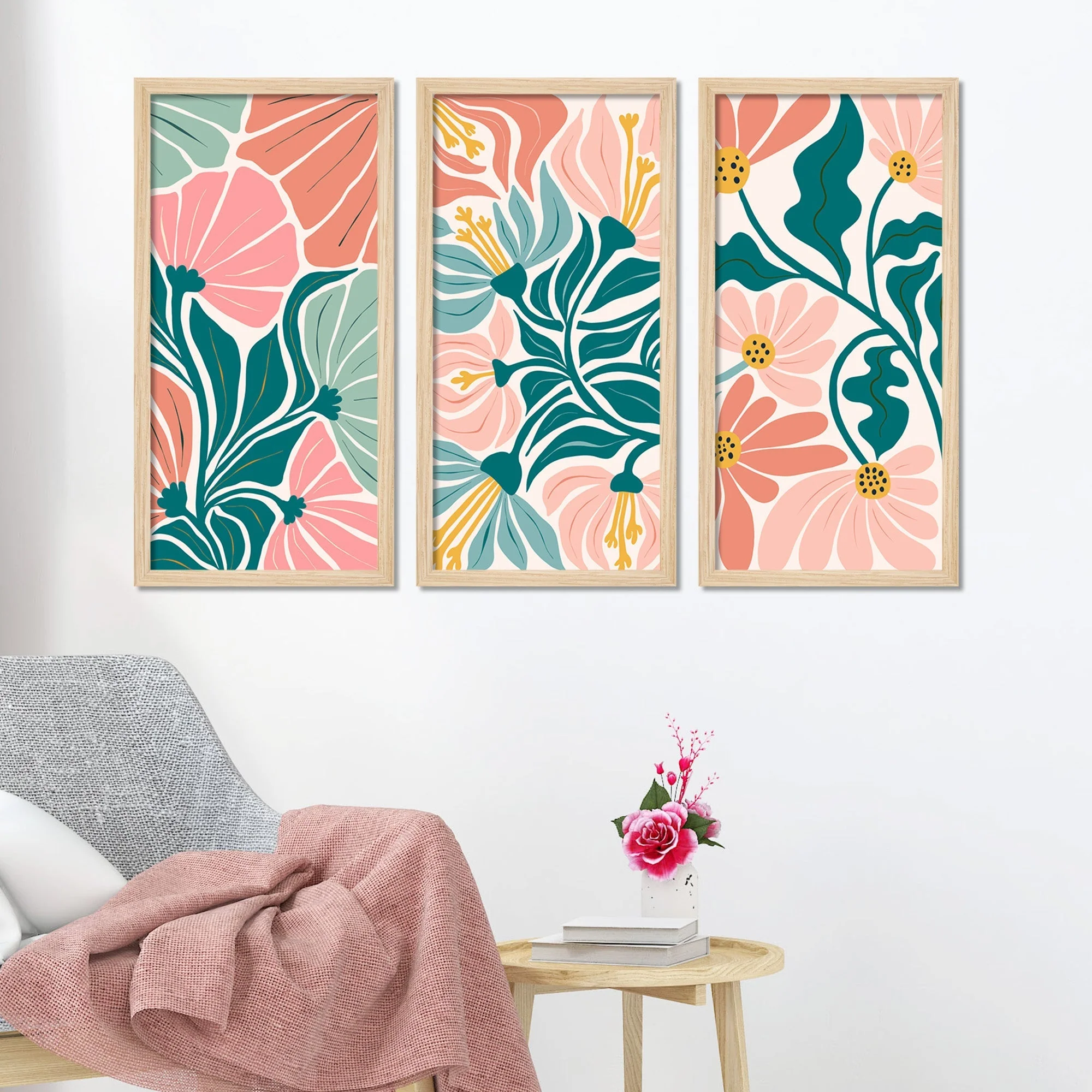 Floral abstract elements Botanical Art Wooden Wall Frame Set of Three - Image 3