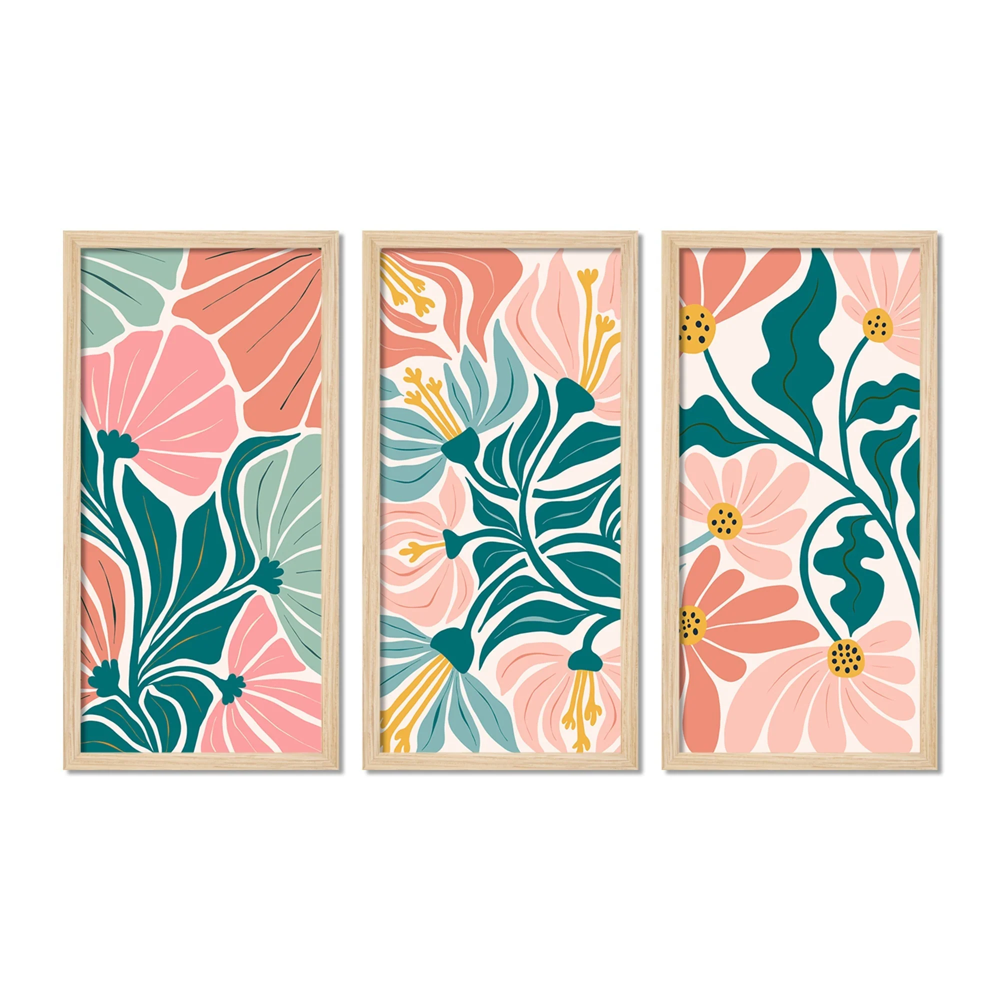 Floral abstract elements Botanical Art Wooden Wall Frame Set of Three - Image 4
