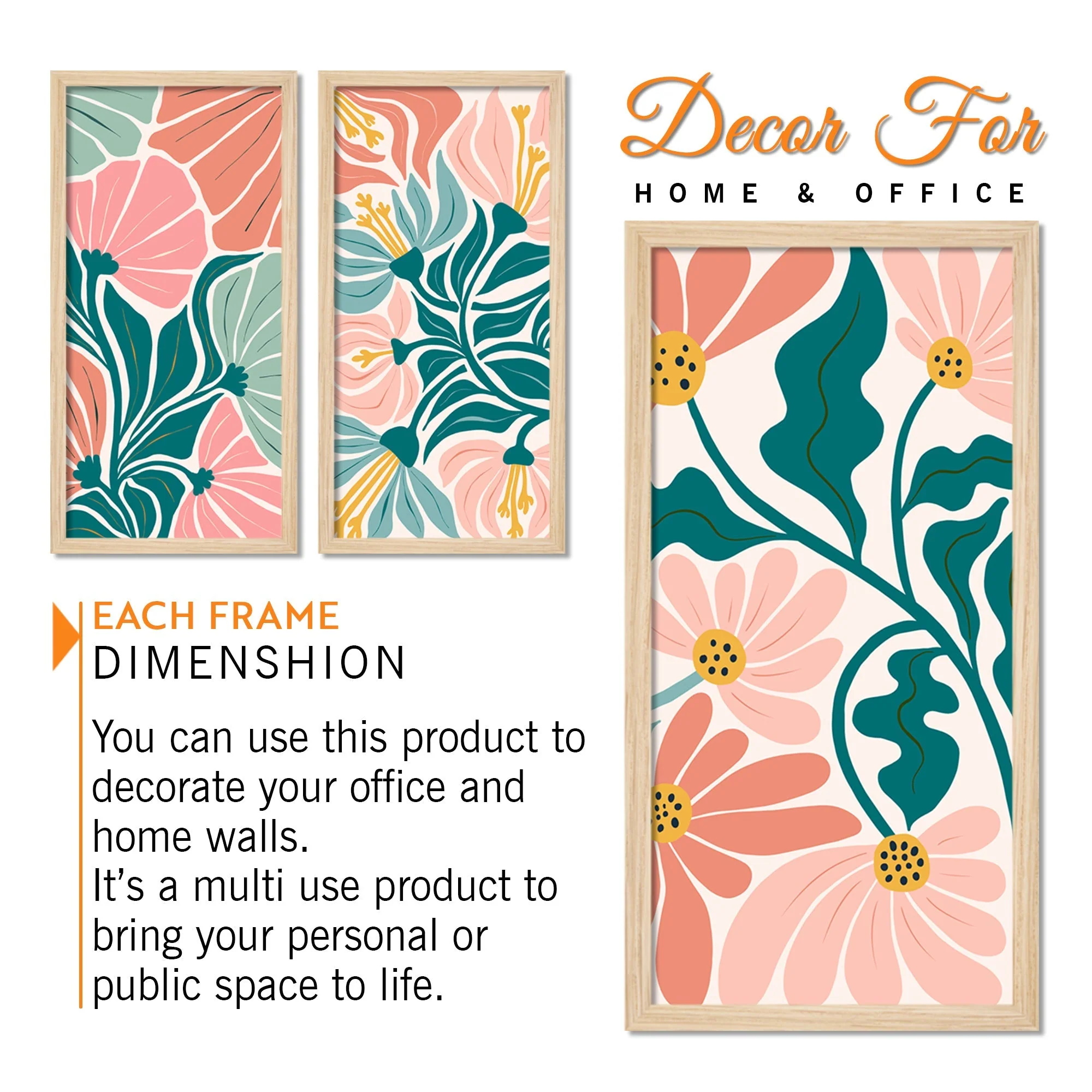 Floral abstract elements Botanical Art Wooden Wall Frame Set of Three - Image 5
