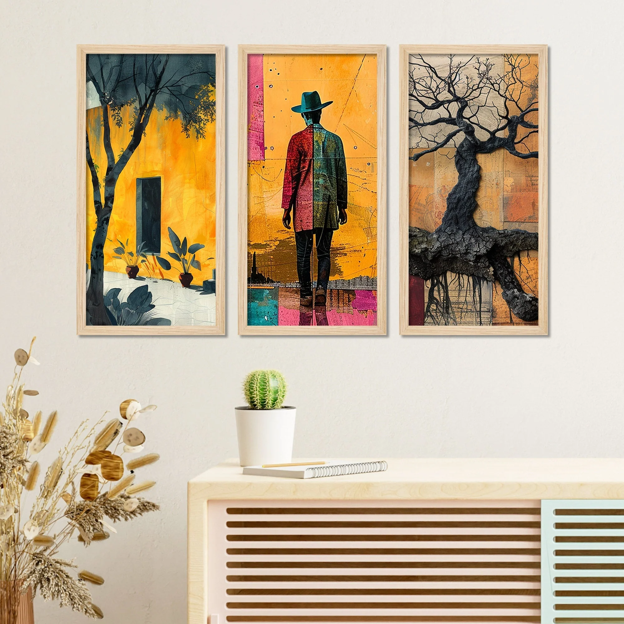 Modern Colorful Artistic Art Wooden Wall Frame Set of Three - Image 3