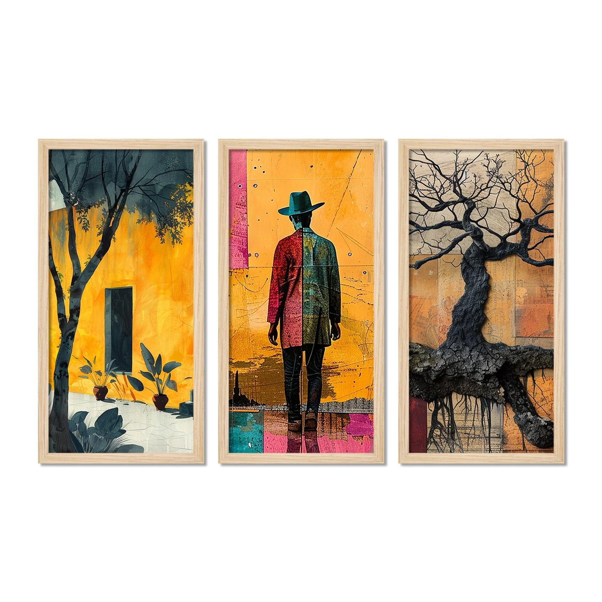 Modern Colorful Artistic Art Wooden Wall Frame Set of Three - Image 4
