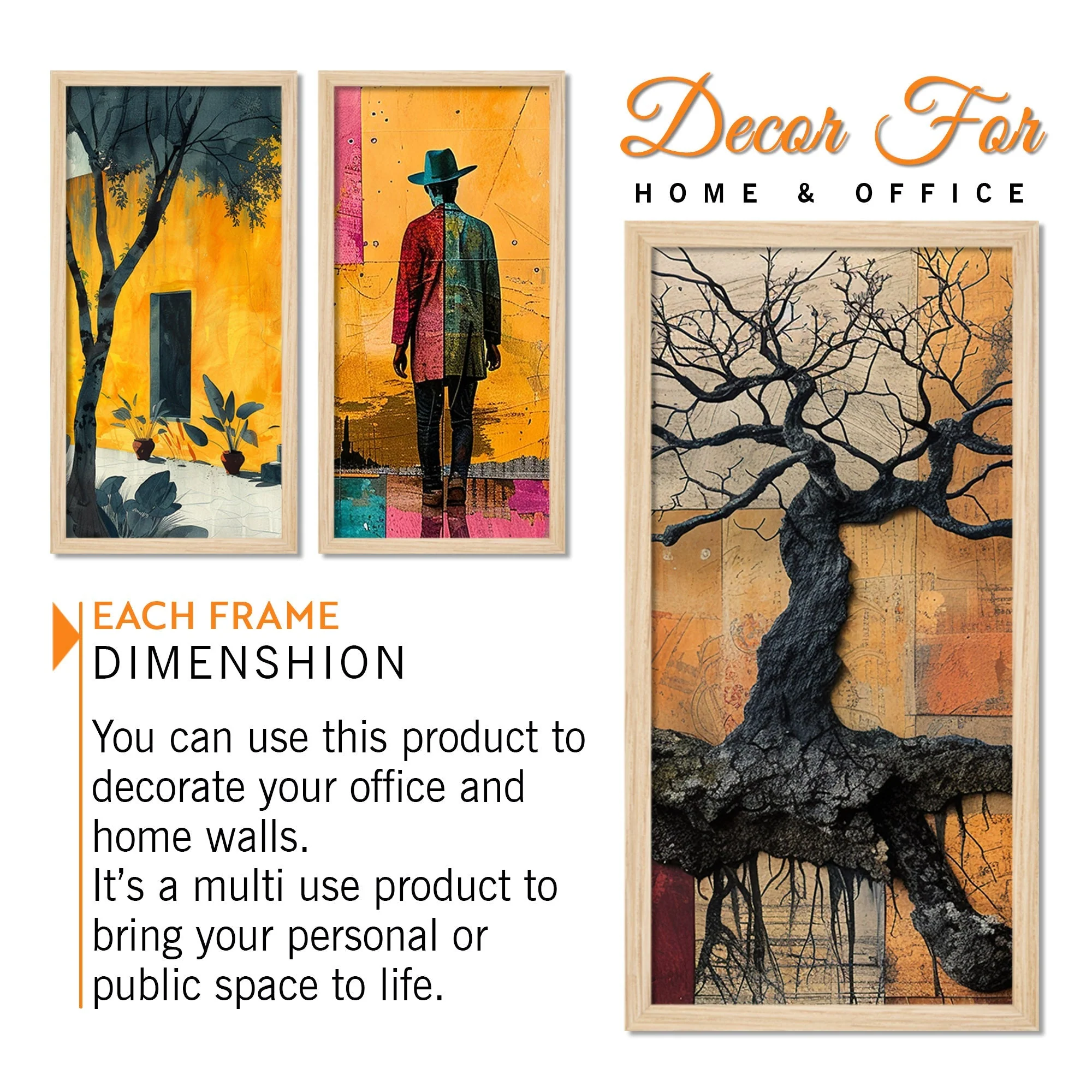 Modern Colorful Artistic Art Wooden Wall Frame Set of Three - Image 5
