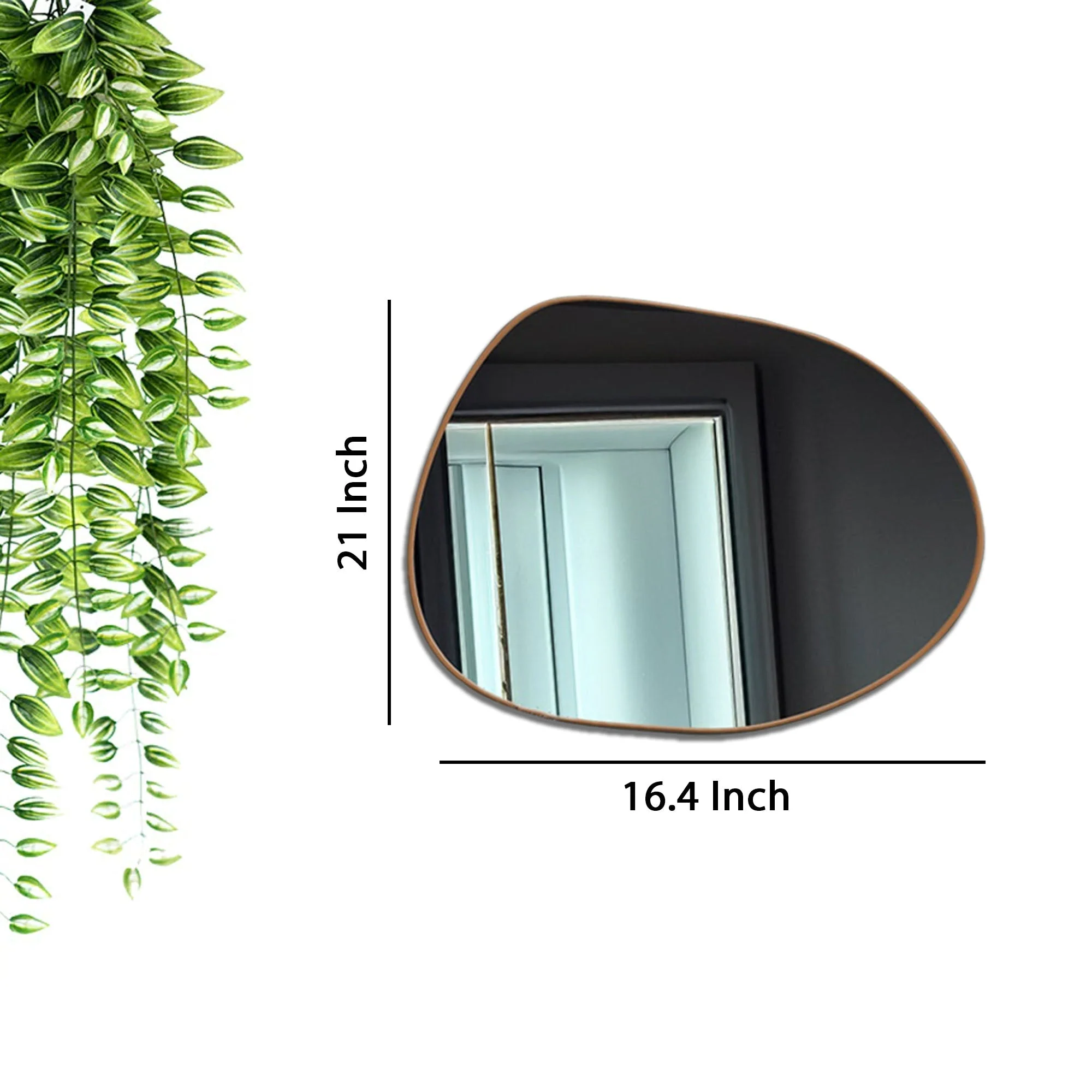 Modern Decorative Asymmetrical Bathroom Mirror with Golden Wooden Finish - Image 6