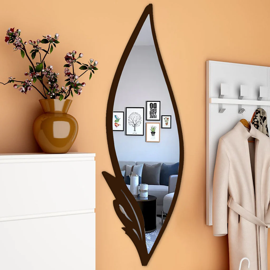 Slender Big Leafs Vanity Mirror with Metallic Brown Finish Frame - Image 3