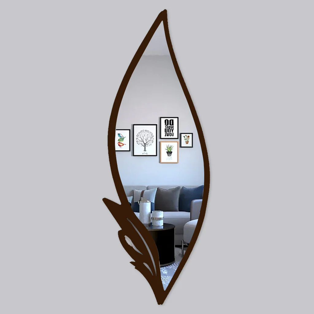 Slender Big Leafs Vanity Mirror with Metallic Brown Finish Frame - Image 4