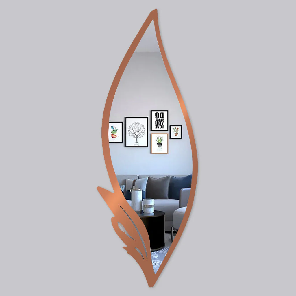 Slender Big Leafs Vanity Mirror with Metallic Copper Finish Frame - Image 4
