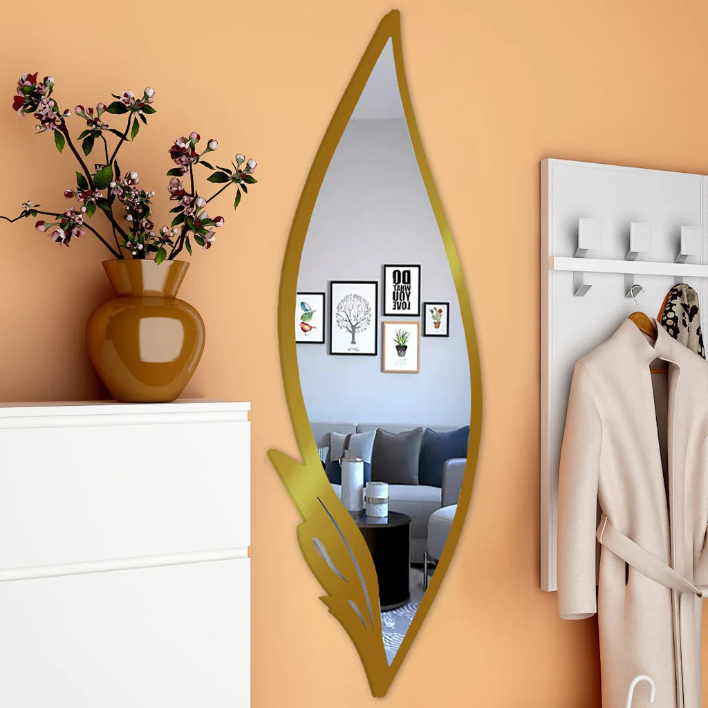 Slender Big Leafs Vanity Mirror with Metallic Golden Finish Frame - Image 3