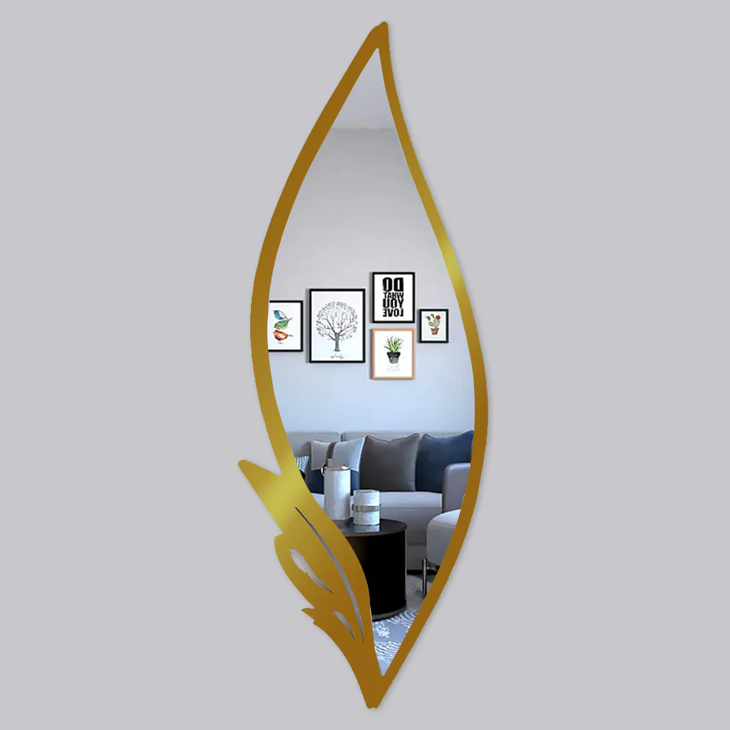 Slender Big Leafs Vanity Mirror with Metallic Golden Finish Frame - Image 4