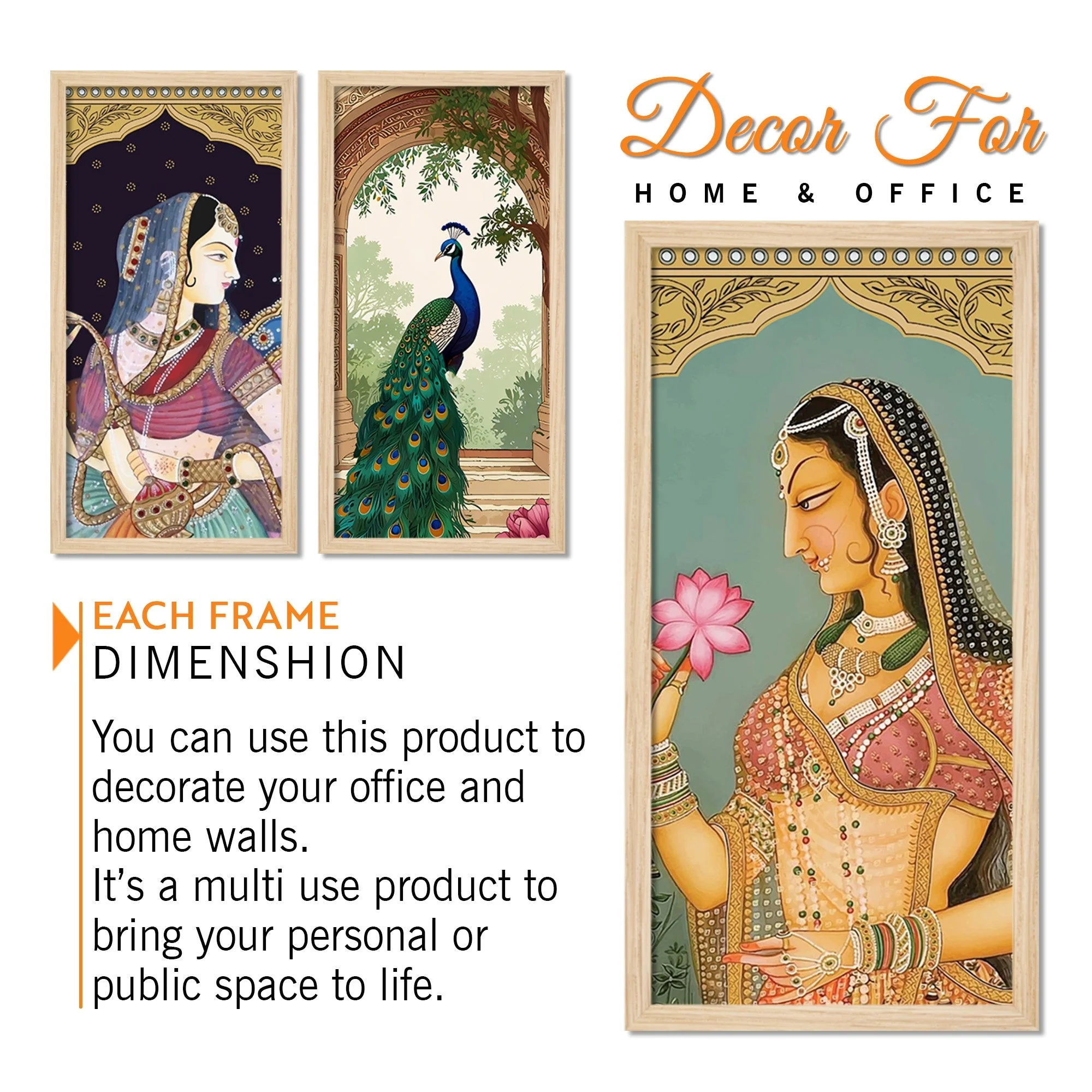 Traditional Indian Queen Art Wooden Wall Frame Set of Three - Image 5