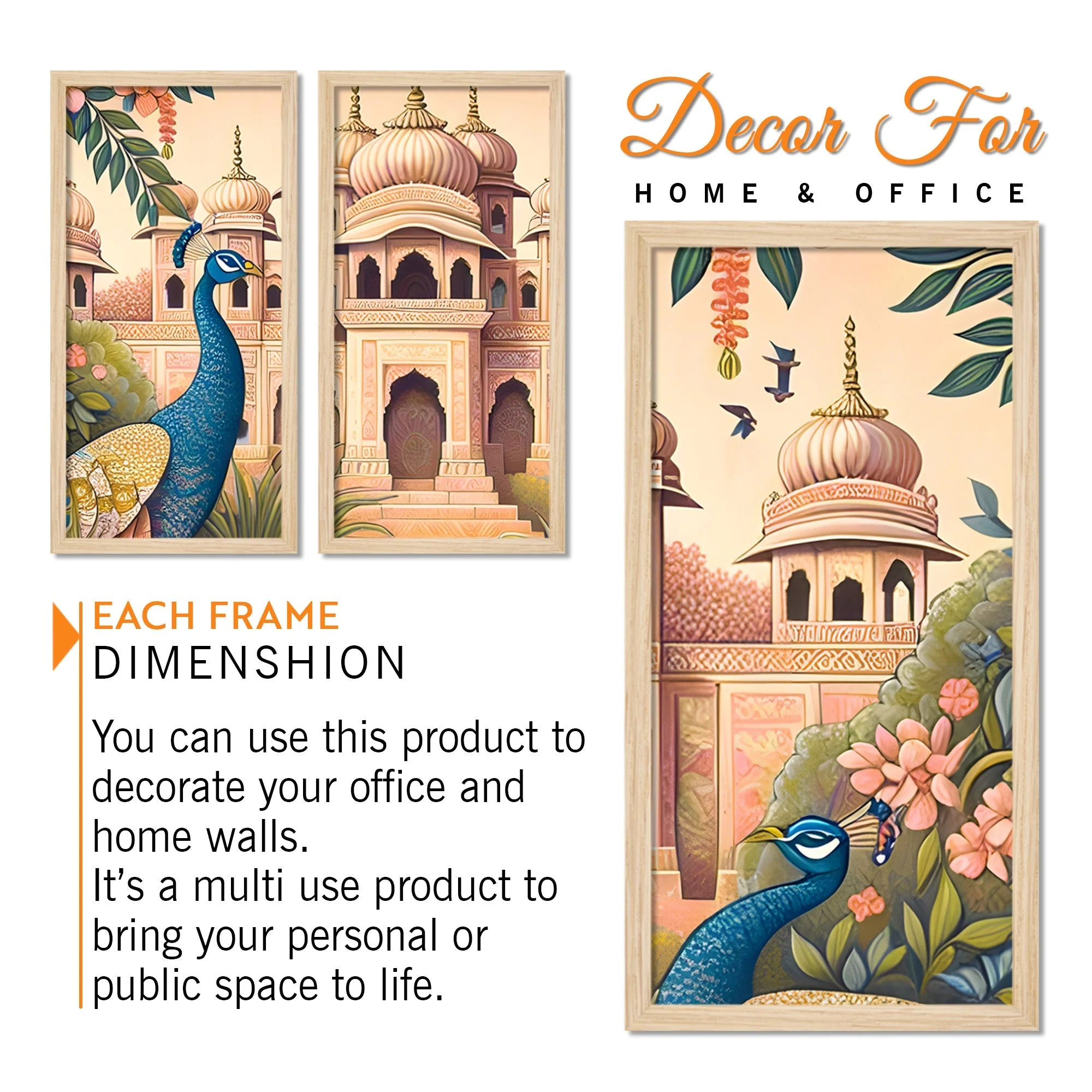 Traditional Mughal Garden View Wooden Wall Frame Set of Three - Image 4